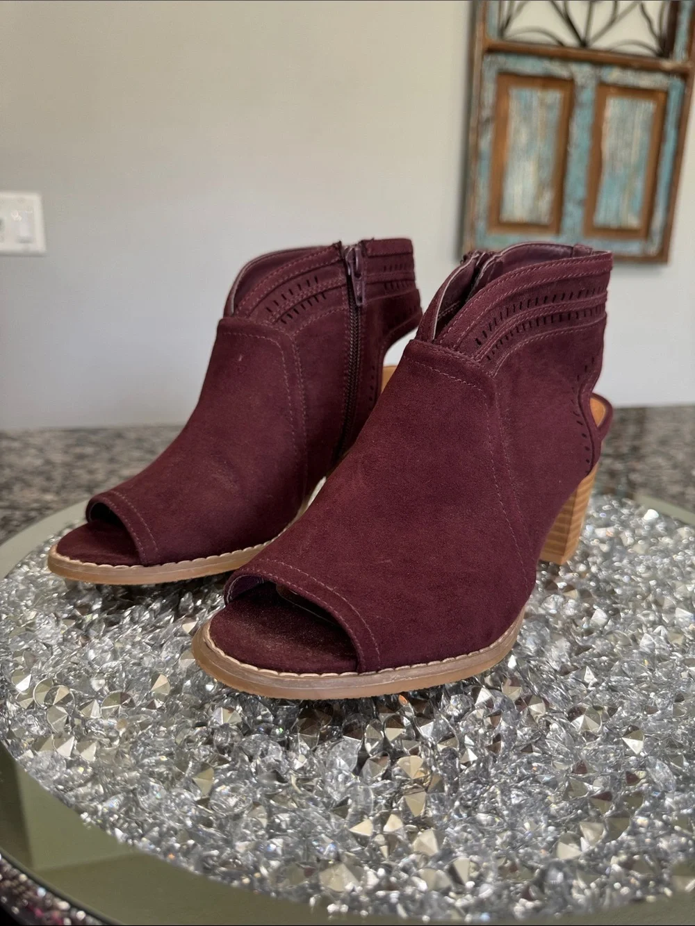 Sonoma Burgundy Open-Toe Block Heel Sandal EUC 6.5